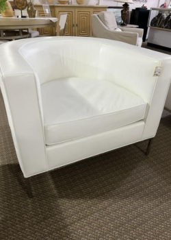 Modern white leather tub chair on metal legs
