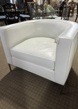White barrel chair with metal legs